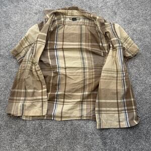 Naturalife Shirt Mens Large Brown Beige Plaid Button Down Short Sleeve Casual
